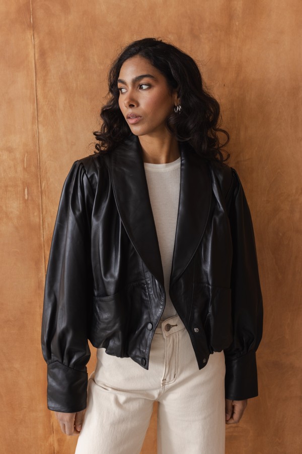 Sheri Kurtka Skórzana O Krótszym Kroju Czarna