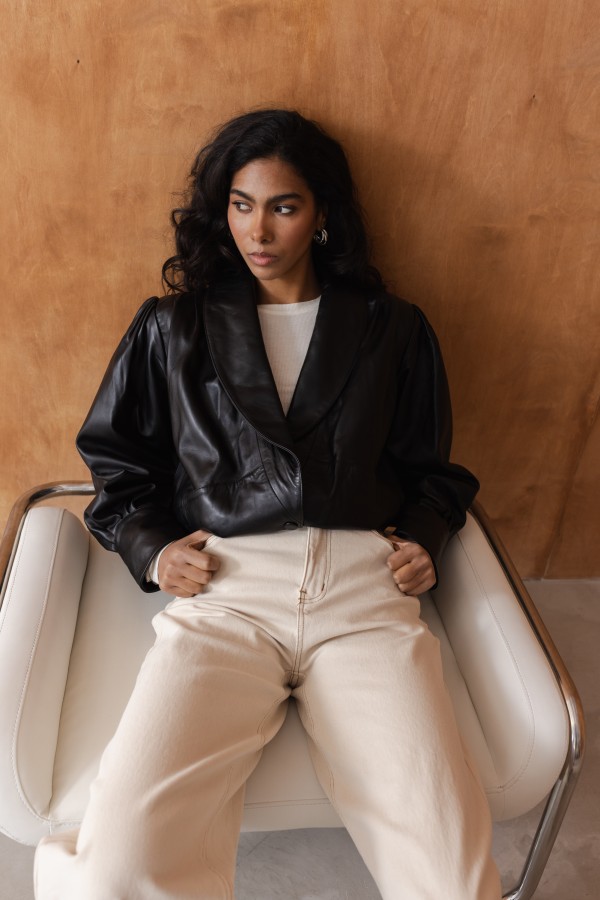 Sheri Kurtka Skórzana O Krótszym Kroju Czarna