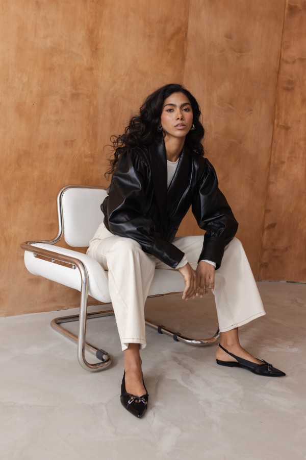 Sheri Kurtka Skórzana O Krótszym Kroju Czarna