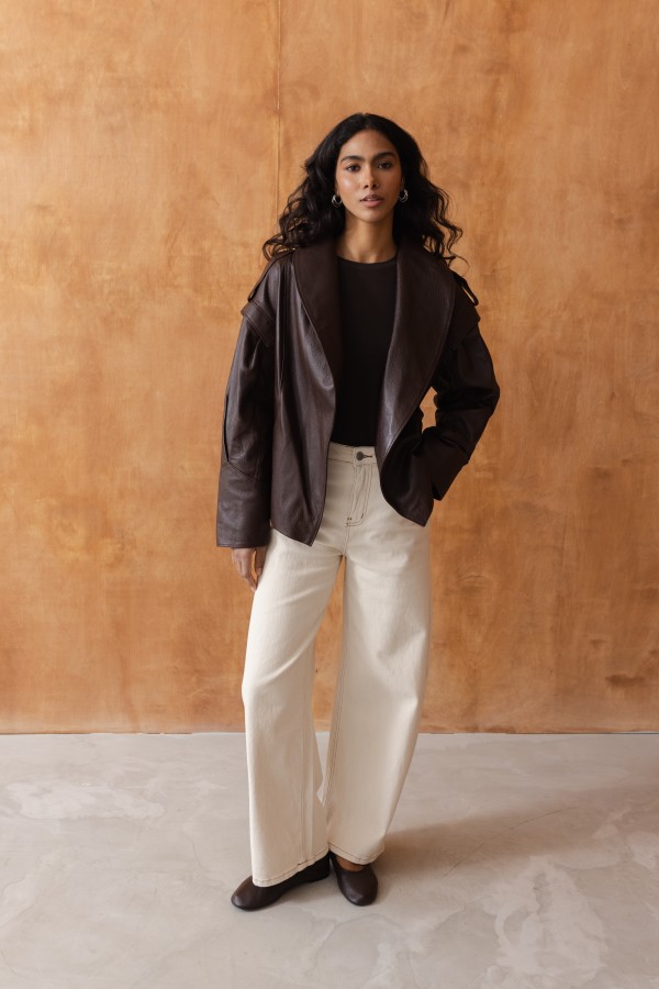 Nicola Kurtka Skórzana Z Wiązaniem Brązowa