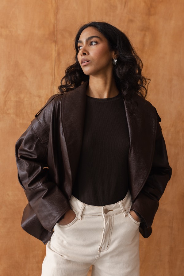 Nicola Kurtka Skórzana Z Wiązaniem Brązowa