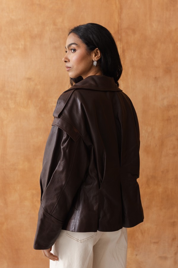 Nicola Leather Jacket with Ties Brown