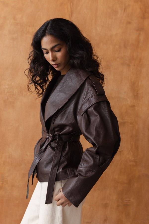 Nicola Kurtka Skórzana Z Wiązaniem Brązowa