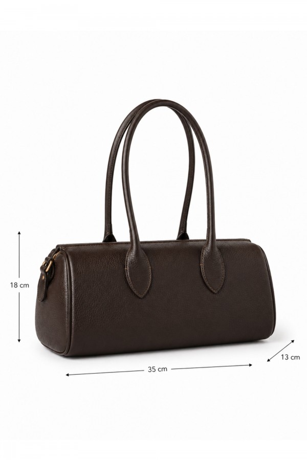 Skórzana Torebka Typu Bowling Bag Brązowa