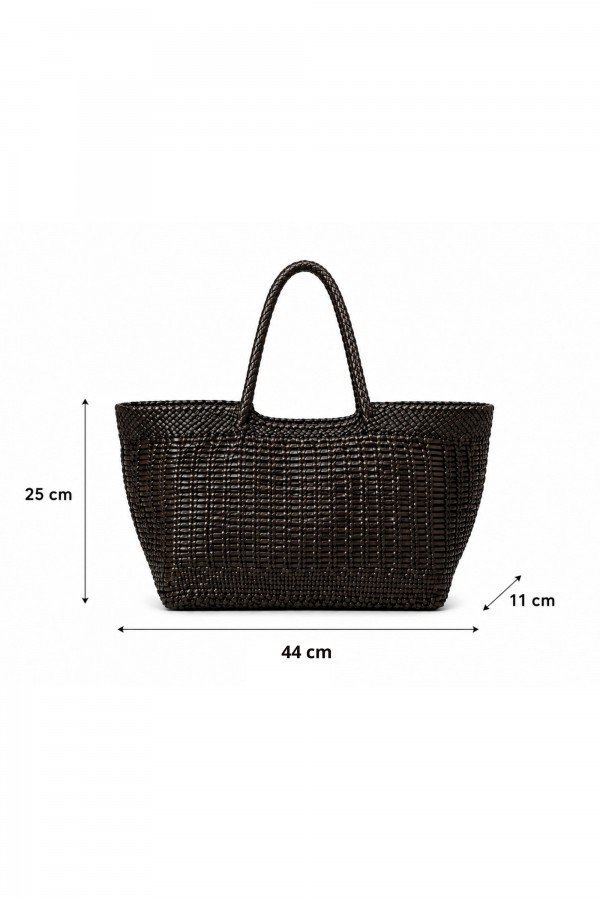 Khaki Woven Leather Shopper Bag