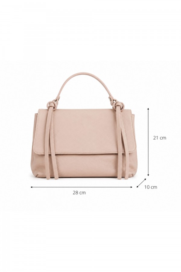 Torebka Skórzana Z Klapą i Ozdobnymi Paskami Light Beige