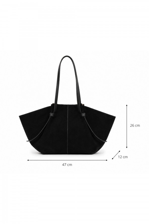Suede Leather Shopper Bag Black