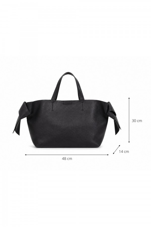 Leather Soft Shopper Bag with Tie Black