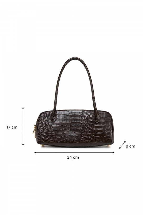 Leather Bowling Bag Croco Brown