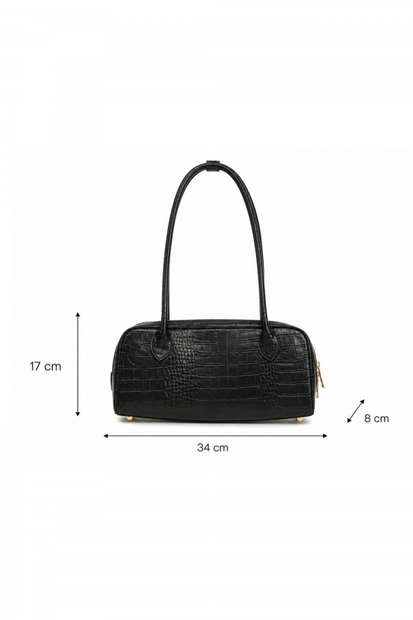 Leather Bowling Bag Croco Black
