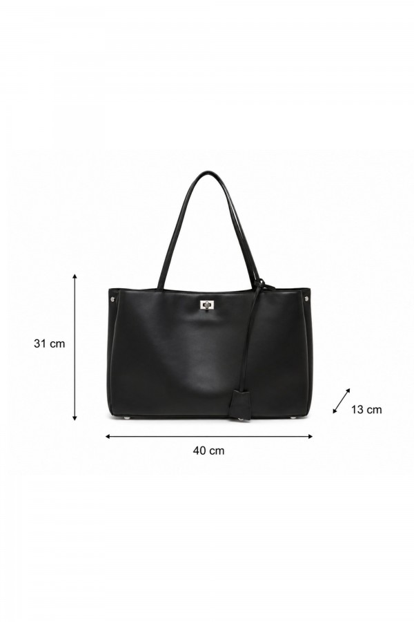 Skórzana Torebka Typu Shopper Z Metalowym Zapięciem Czarna