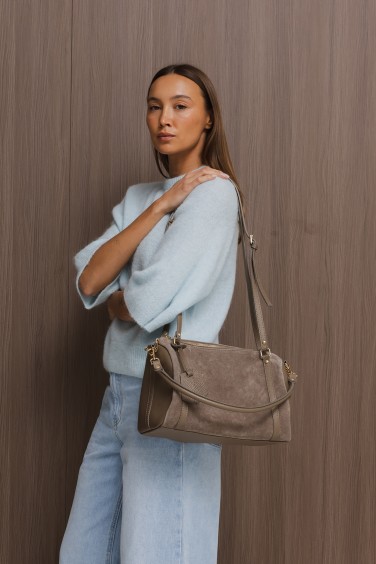 Leather Tote Bag Taupe