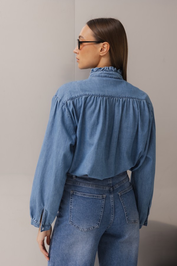 Alma Denim Ruffle Shirt Blue
