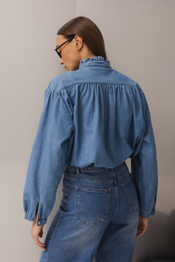 Alma Denim Ruffle Shirt Blue
