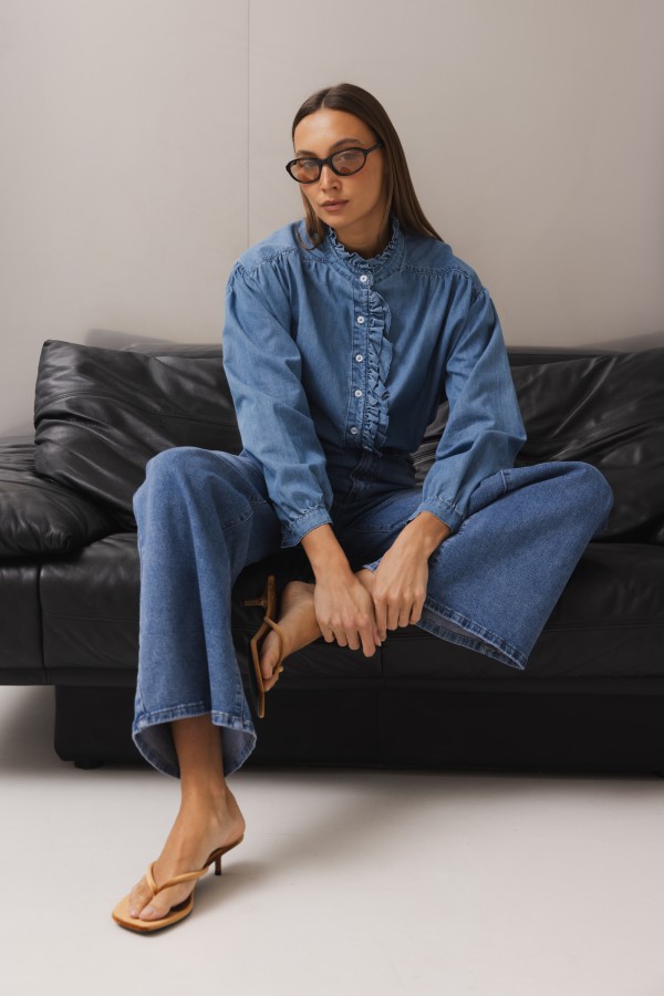 Alma Koszula Jeansowa Z Falbaną Blue
