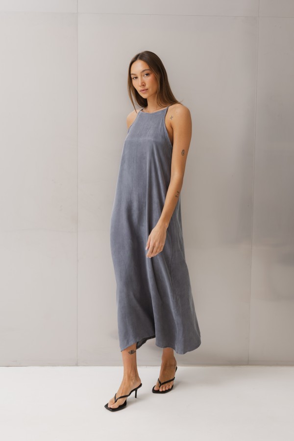 Chantal Thin-Strap Maxi Dress Graphite