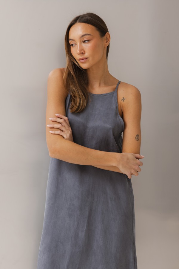 Chantal Thin-Strap Maxi Dress Graphite
