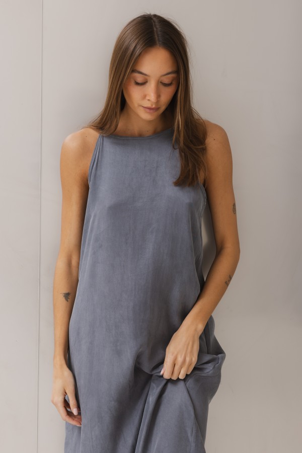 Chantal Thin-Strap Maxi Dress Graphite