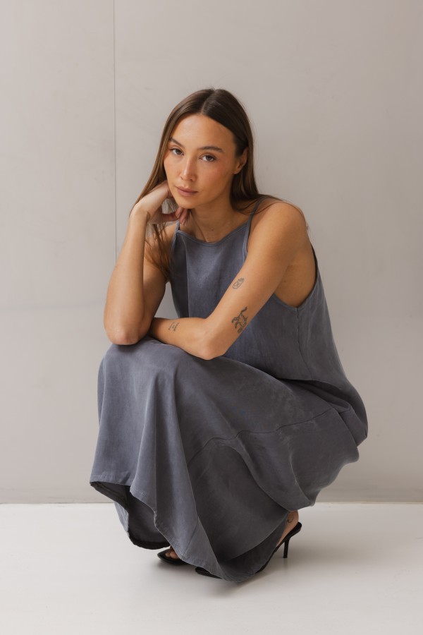 Chantal Thin-Strap Maxi Dress Graphite