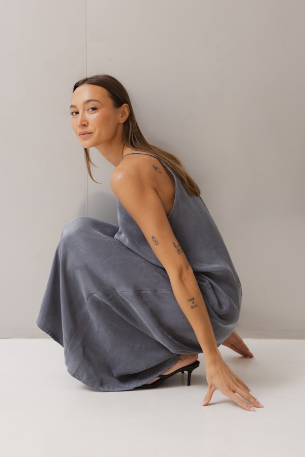 Chantal Thin-Strap Maxi Dress Graphite