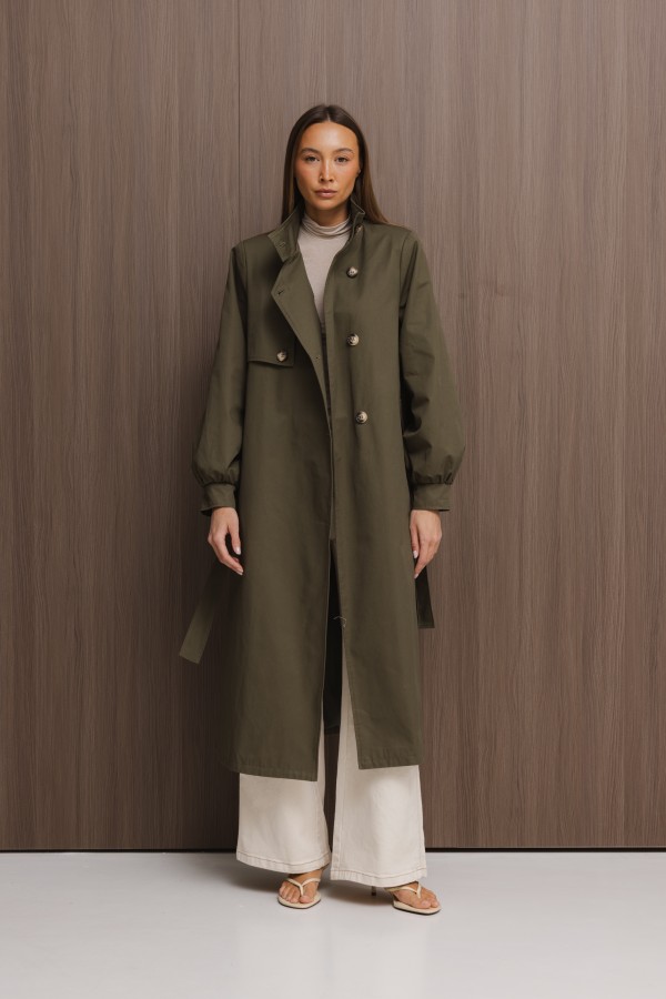 Vincent Belted Trench Coat Khaki