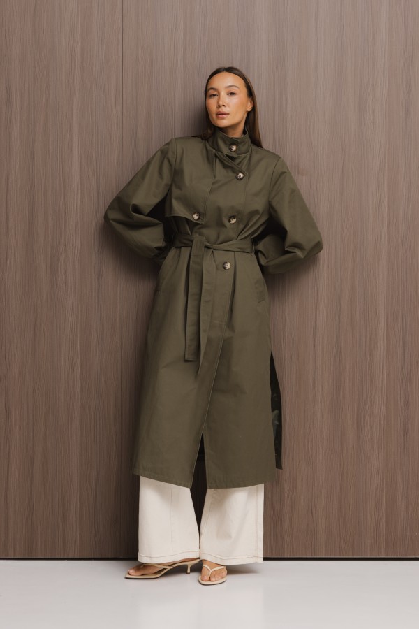 Vincent Belted Trench Coat Khaki