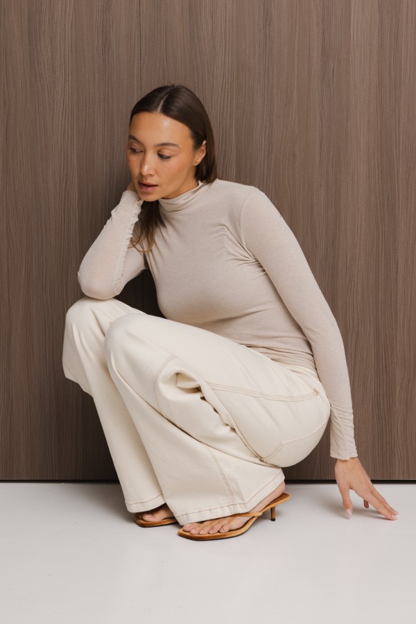 Lili Mock-Neck Blouse Beige