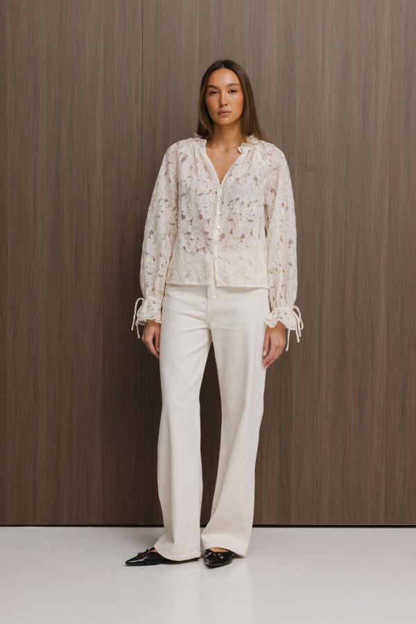 3703 Spodnie Jeansowe Wide Leg Cream
