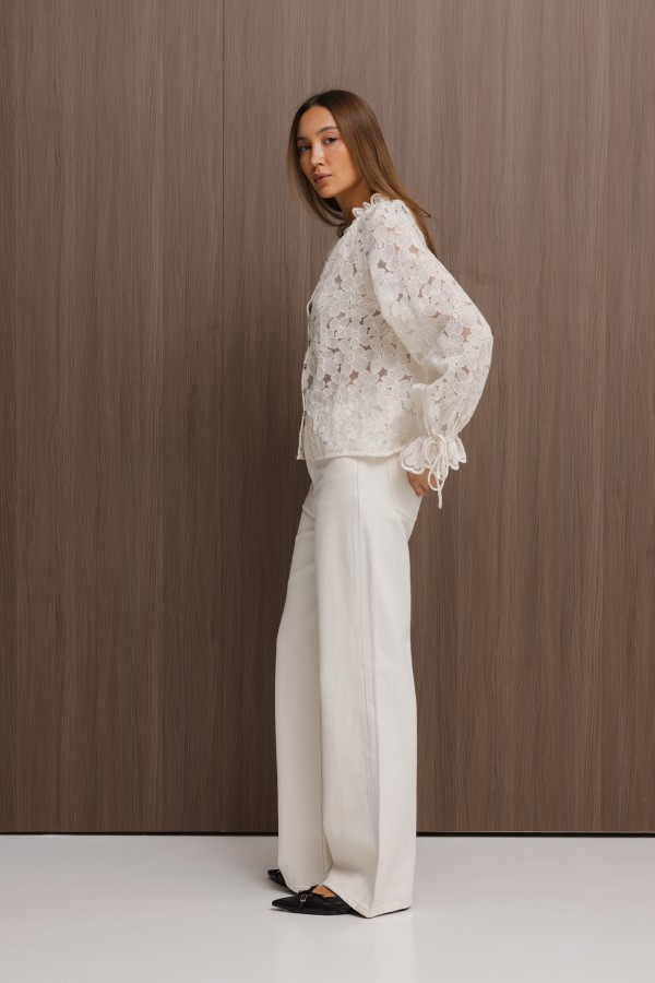 3703 Spodnie Jeansowe Wide Leg Cream