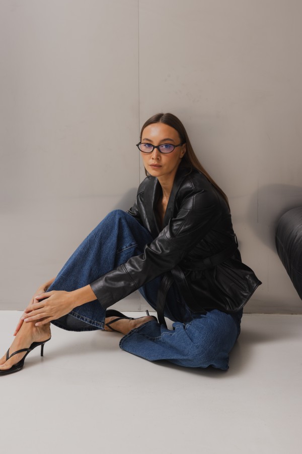 Miriam Belted Leather Jacket Black