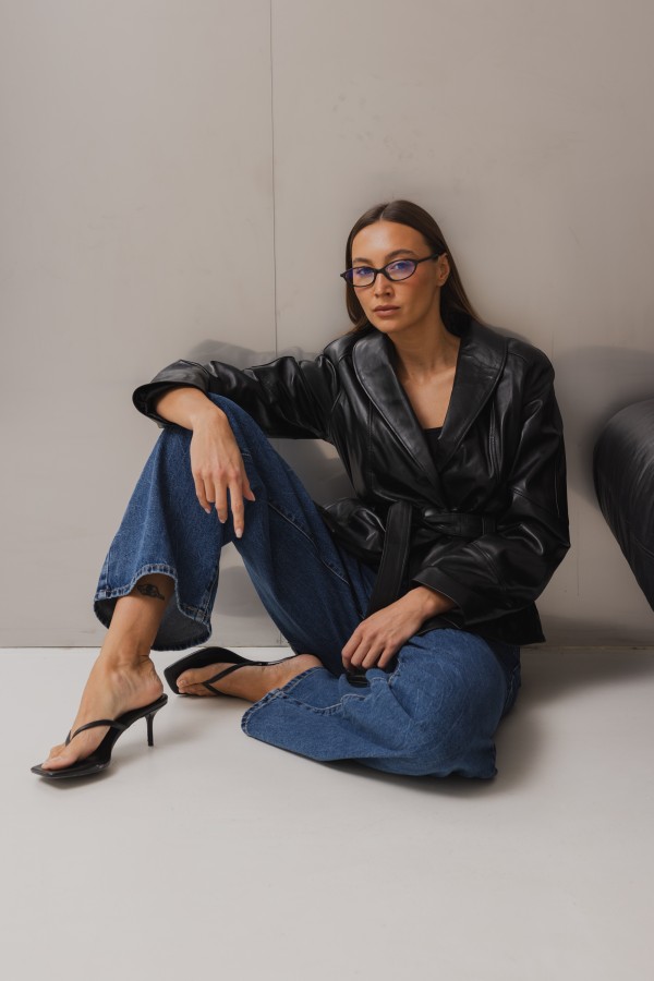 Miriam Belted Leather Jacket Black