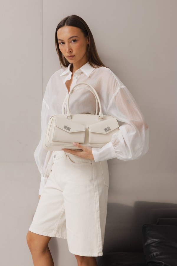 Leather Bowling Bag with Pockets Panna