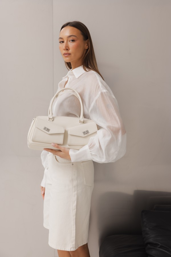 Leather Bowling Bag with Pockets Panna