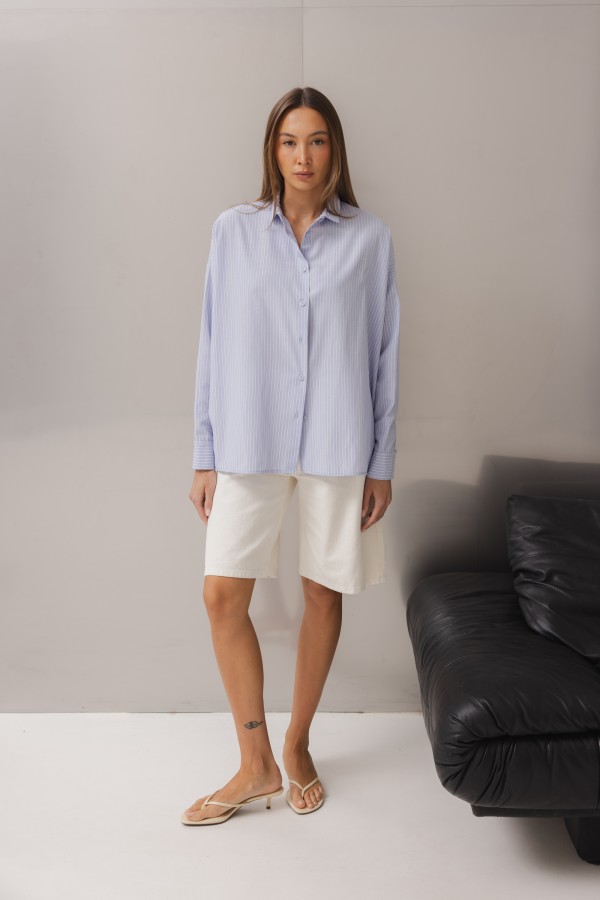 Daisy Niebieska Koszula W Paski Oversize