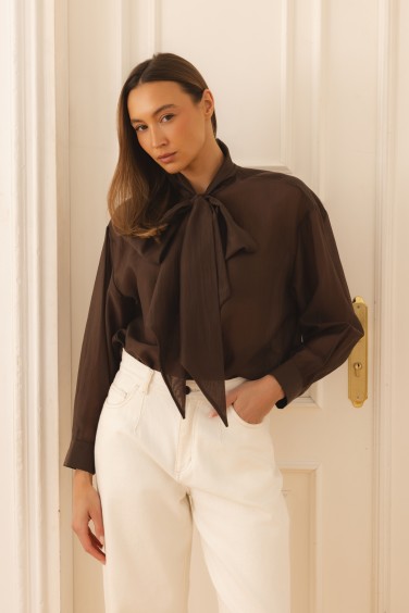 Vena Shirt with Tie Brown
