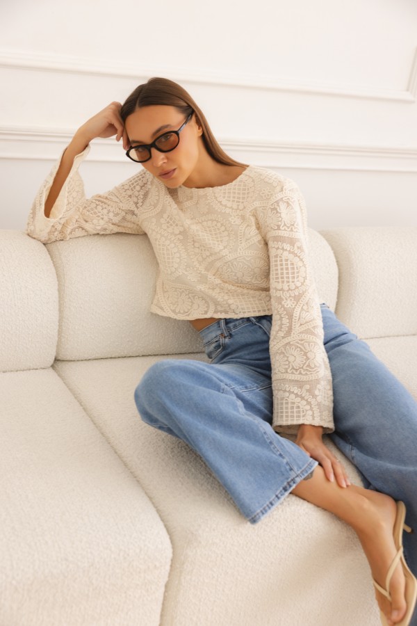 Bellisima Cream Embroidered Blouse