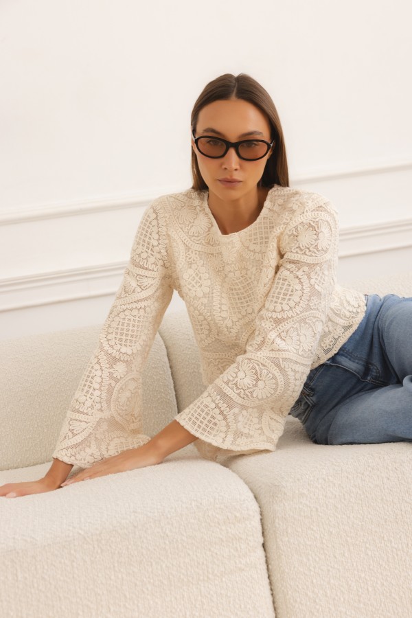 Bellisima Cream Embroidered Blouse