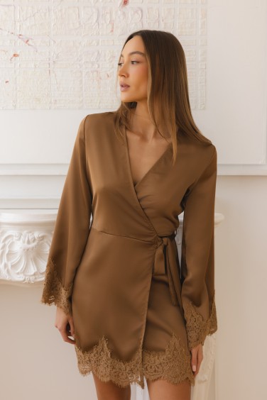 Elwira Brown Satin Lace Dress