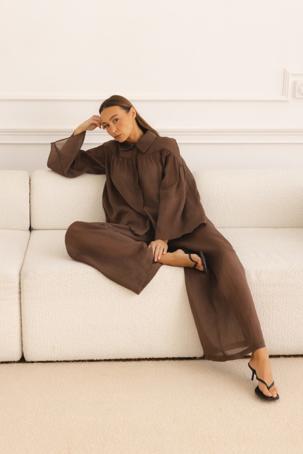 Terra Koszula Z Ramii Brązowa