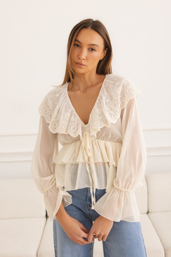 Florisa Ruffle Blouse Cream