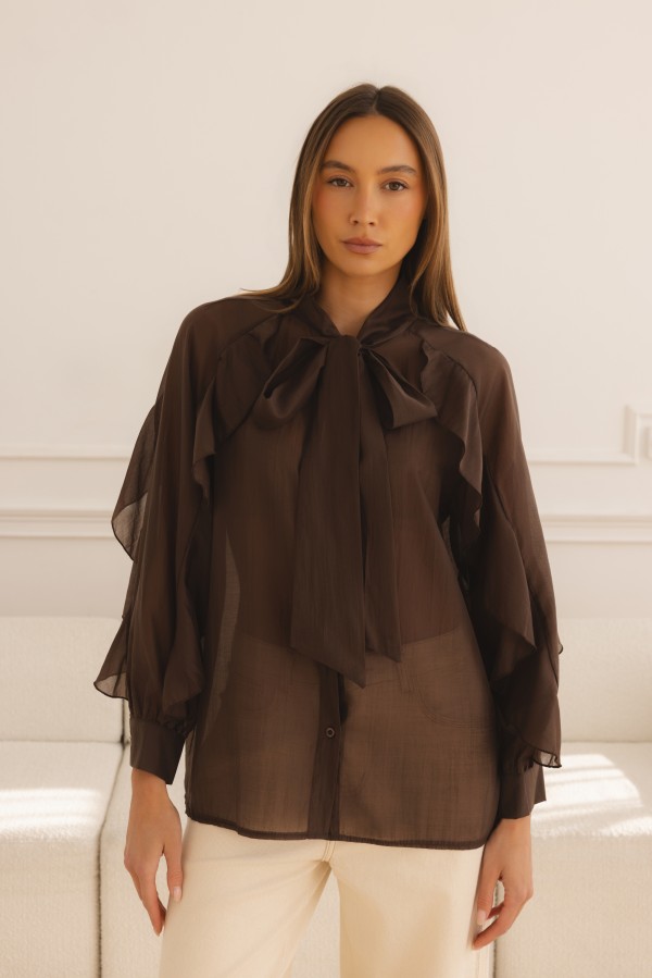 Hudson Ruffle Shirt Brown