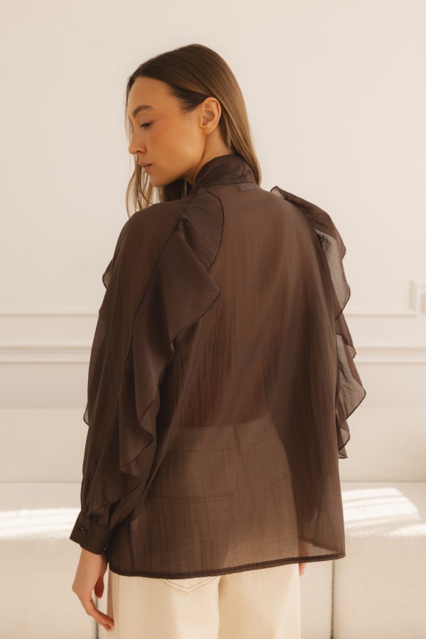 Hudson Ruffle Shirt Brown