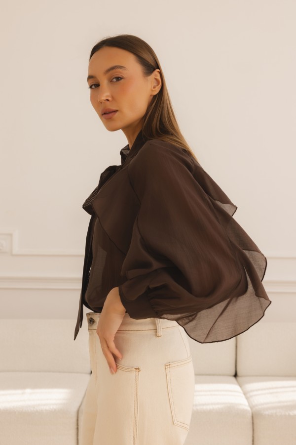 Hudson Ruffle Shirt Brown