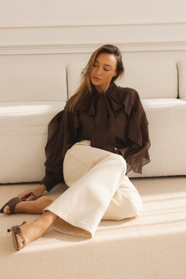 Hudson Ruffle Shirt Brown