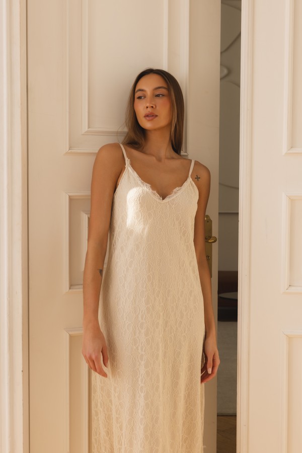 Arabella Długa Sukienka Z Koronki Cream