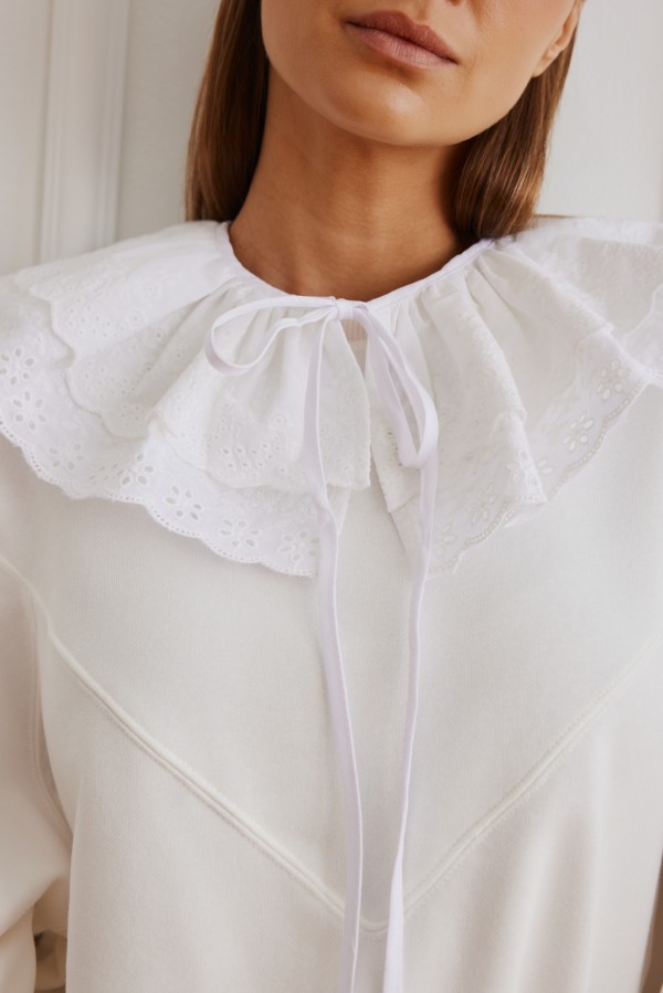 Eleonora White Ruffle Sweatshirt