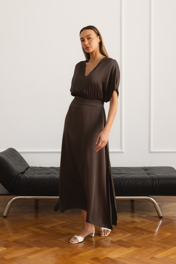 Athena Satin Dress Brown