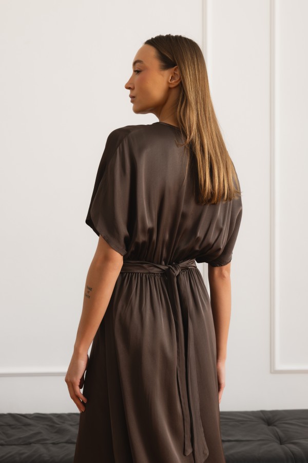 Athena Satin Dress Brown