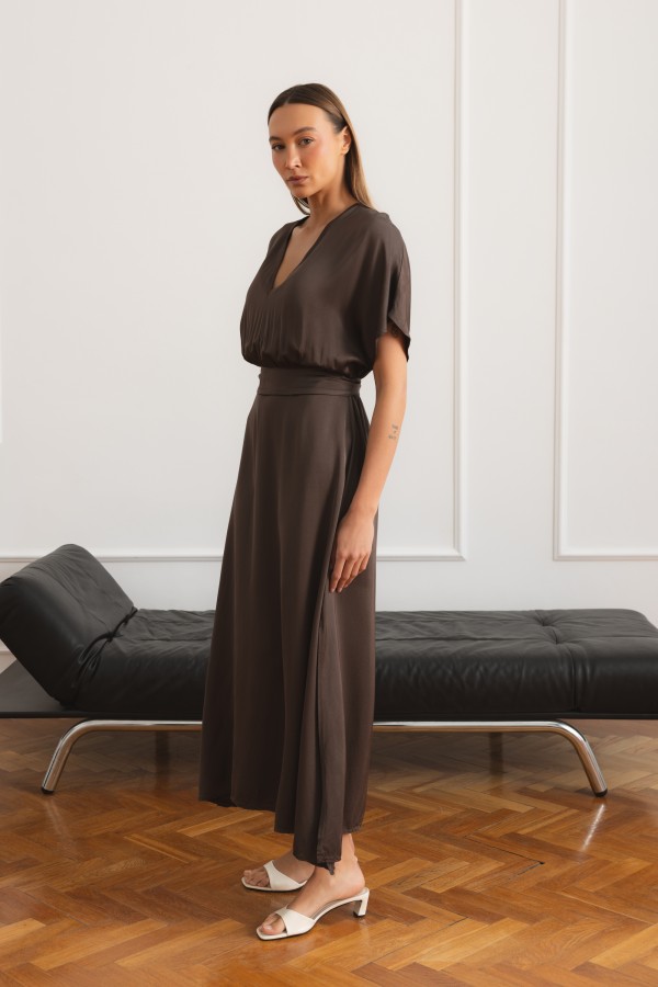 Athena Satin Dress Brown