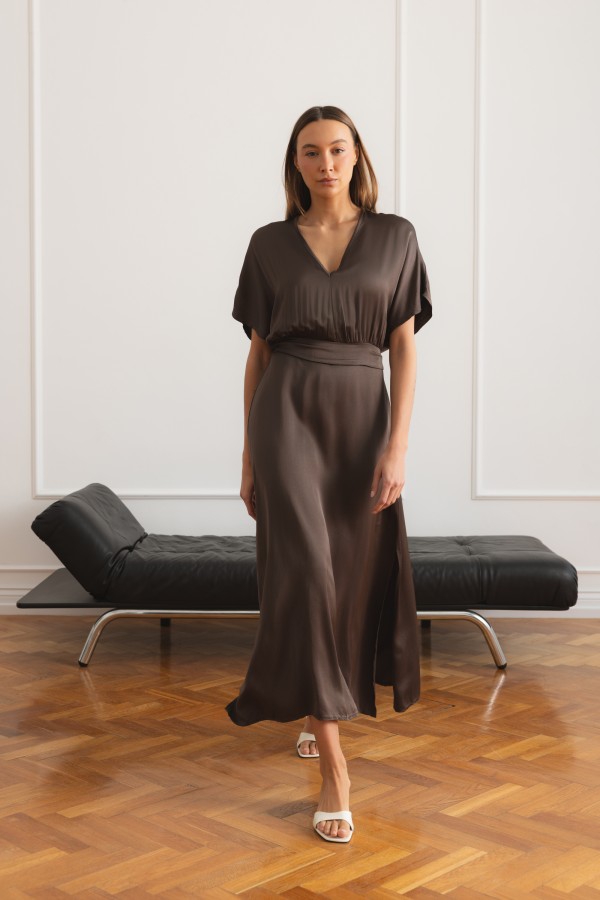 Athena Satin Dress Brown